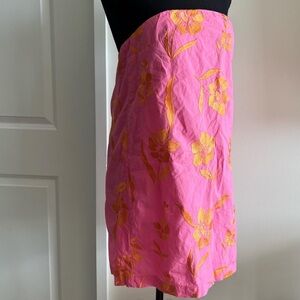 hawaiian floral bandeau strapless open back neon bright pink orange dress